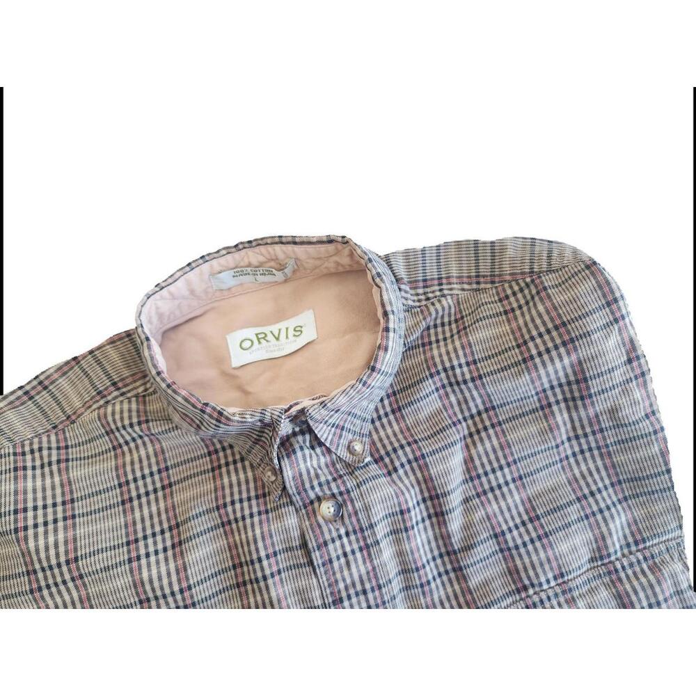 ORVIS Sporting Shirt Mens L Button Down Long Sleeve Check Plaid Brown/green